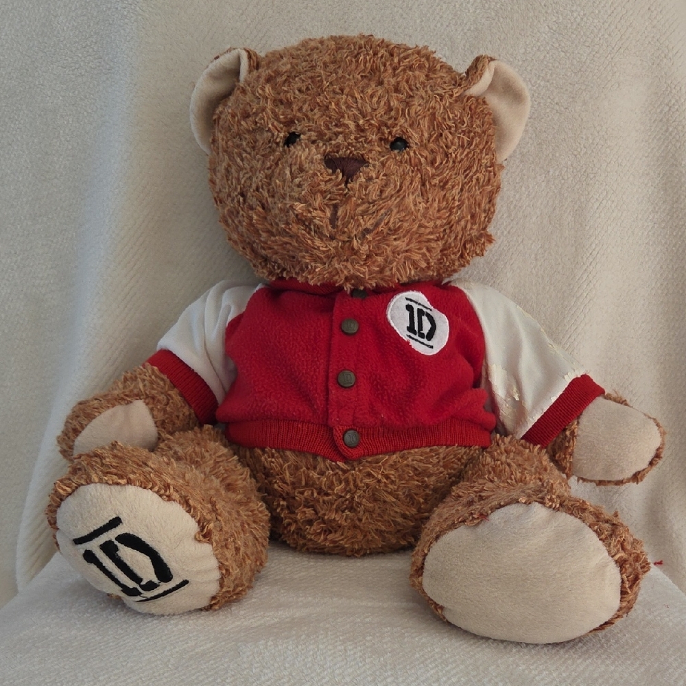 ONE DIRECTION BEAR. Charming Brown Teddy Bear with Red and White Jacket